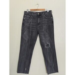 Pilcro Vintage Straight Jeans Womens 32 Gray Distressed High Rise Raw Hem